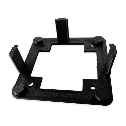 Black PETG wall mounting plate for Hubitat C-8 Pro, front view on white background